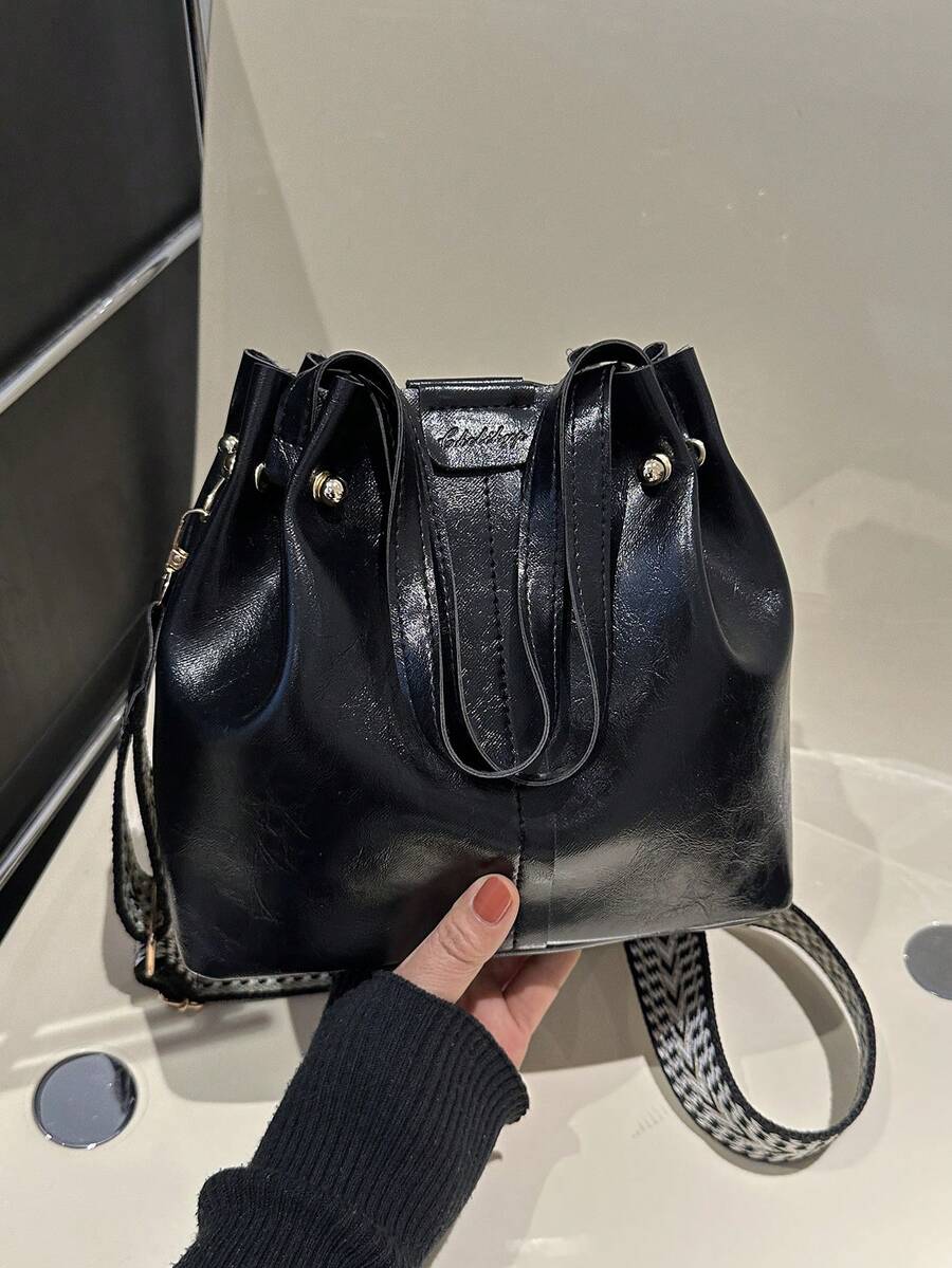 2025新款欧美复古纹理托特包容量大肩带宽，可用作手提包、单肩包或斜挎包 - 黑色 - 查看 1