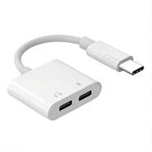 1 pieza Adaptador de auriculares White 2 en 1 con doble Tipo-C y divisor USB-C con conector Aux para carga, compatible con Huawei Samsung Xiaomi