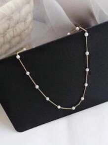 1pc Minimalistic Pearl Necklace Suitable For Everyday Wear