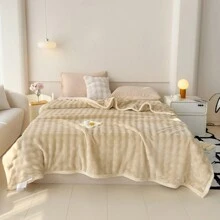 1入組高重量加厚豪華毯子,兔絨泡泡毯,透氣,親膚且保暖,反應性印染工藝,可機洗,適用於臥室、客房、沙發、辦公室等等 - 駝色 - 查看 1