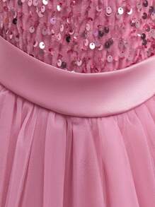 Young Girls Sparkle Mesh Puff Princess Dress, Flower Girls Wedding Party Elegant Dress, Does Not Include Headpiece