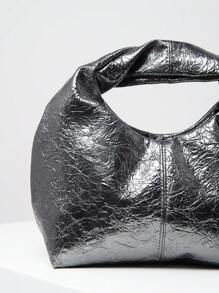 Fashionable Asymmetrical Two-Tone Twisted Square Handbag, Concise And Versatile Commuter Bag For Women - smoke gray - View 4