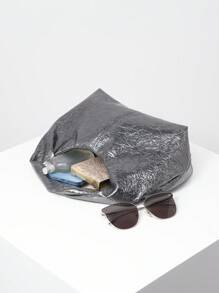 Fashionable Asymmetrical Two-Tone Twisted Square Handbag, Concise And Versatile Commuter Bag For Women - smoke gray - View 6