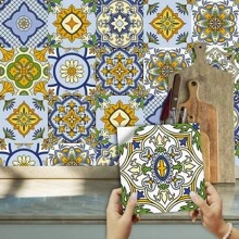 1set/10pcs Self-Adhesive Removable Pvc Tile Stickers, Waterproof Square European Floral Pattern Wall Decals For Home Decoration - Multicolor - View 1