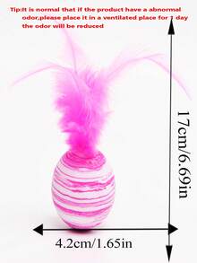 3 Piezas Pelota Para Gato Con Rayas Aleatorias De Eva Y Cascabel, Juguete Interactivo Para Gatos Con Pluma De Estrella - Multicolor - Ver 2