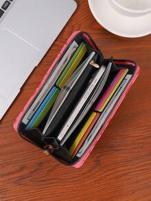 1pc Cross-Border New Rabbit, Cloud, Music Note Graffiti Print Wallet For Women, Multi-Functional Clutch With Multiple Card Slot And Large Capacity, Portable Handheld Bag Wallet - Pink - View 6