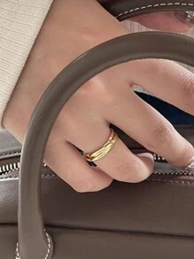 GAGAFEEL 1pc Sterling S925 Silver Vintage Elegant Fashionable Plated Golden Three Lines Geometric Minimalist Layers Finger Ring For Women Daily Life Party Friendship Jewelry GifPlatedt