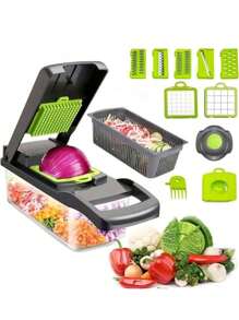 16 Piezas/set, Picadora De Verduras, Cortador Multifuncional De Frutas, Rallador De Alimentos Manual, Cortador De Verduras Con Contenedor, Picadora De Cebolla, Rallador De Papas, Cosas De Cocina, Utensilios De Cocina, Esenciales Para Dormitorio - Gris - Ver 11