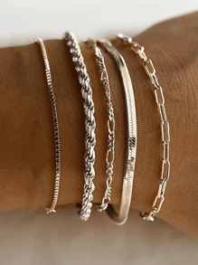 5 pezzi Braccialetto delicato da donna in acciaio inossidabile placcato oro 18K, stile da festa, regalo, adatto per Ognissanti, Natale, gioielleria da donna, braccialetto impilato color oro