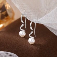 1对小众奢华简约优雅螺旋珍珠耳环 - 復古銀色 - 查看 2