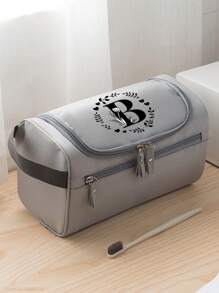 Travel Toiletry Cosmetic Bags For Men Women Portable Hanging Toiletry Bag 26 Initial Letter A To Z Large-Capacity Makeup Organizer Waterproof Cosmetic Bag For Bathroom For Travel Storage Bag For Home, Gift, Vacation And Festival Halloween Christmas Multifunctional Use, Boho Vibes, For Holiday Beach, Bathroom Collection, Bedroom Collection, Large Capacity - Grey - View 8