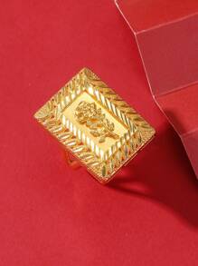 1 件奢华镂空玫瑰花宽带戒指，沙特国花乌丹玫瑰图案，开口可调节戒指，适合派对和活动 - 金黃色 - 查看 5