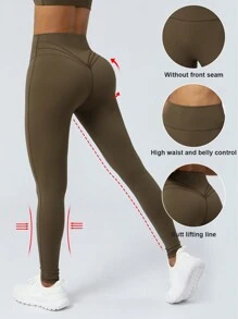 Women's High Waisted Tummy Control Running Fitness Yoga Workout Leggings - Army Green - View 1