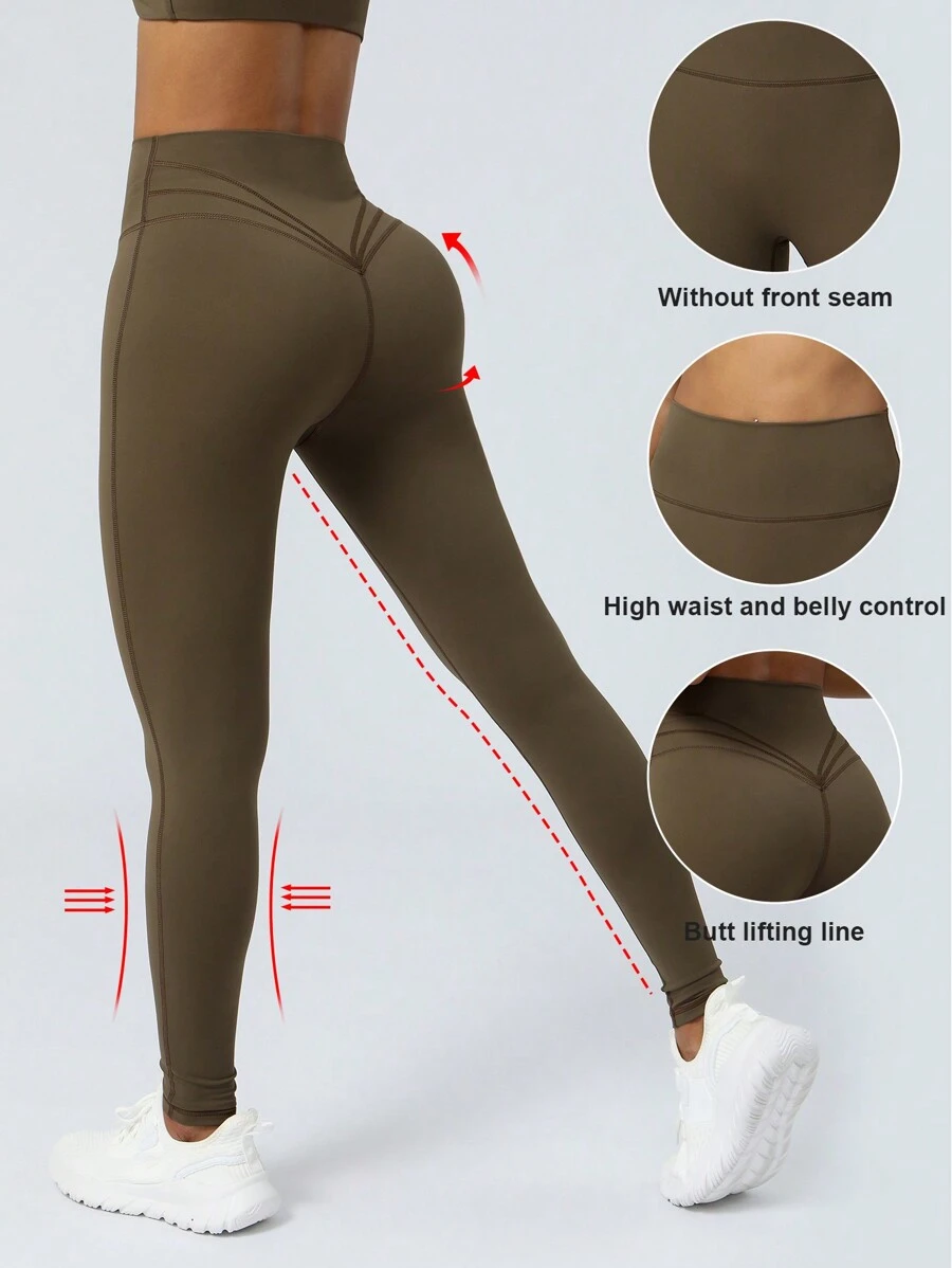 Women's High Waisted Tummy Control Running Fitness Yoga Workout Leggings - Army Green - View 1
