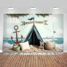 Nautical Rudder Starfish Photography Backdrop Wooden Splint Board Sailor Portrait Birthday Party Portrait Photo Background - Yellow - View 1