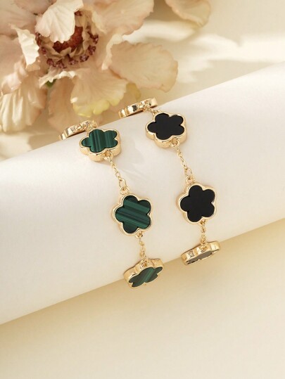Set de 2 pulseras con trébol clásico negro y verde de moda, perfecto para el Día de San Valentín