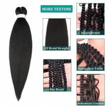 Braiding Hair Pre Stretched,Top Kanekalon Synthetic Pre Stretched Braiding Hair Extensions,Easy Braid 1pc Yaki Texture Crochet Hair Braids For Daily Party , Halloween, Cosplay,Christmas, Parties, Etc.(Black)