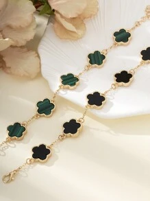 2 件时尚经典黑绿三叶草手链套装情人节 - 彩色 - 查看 2