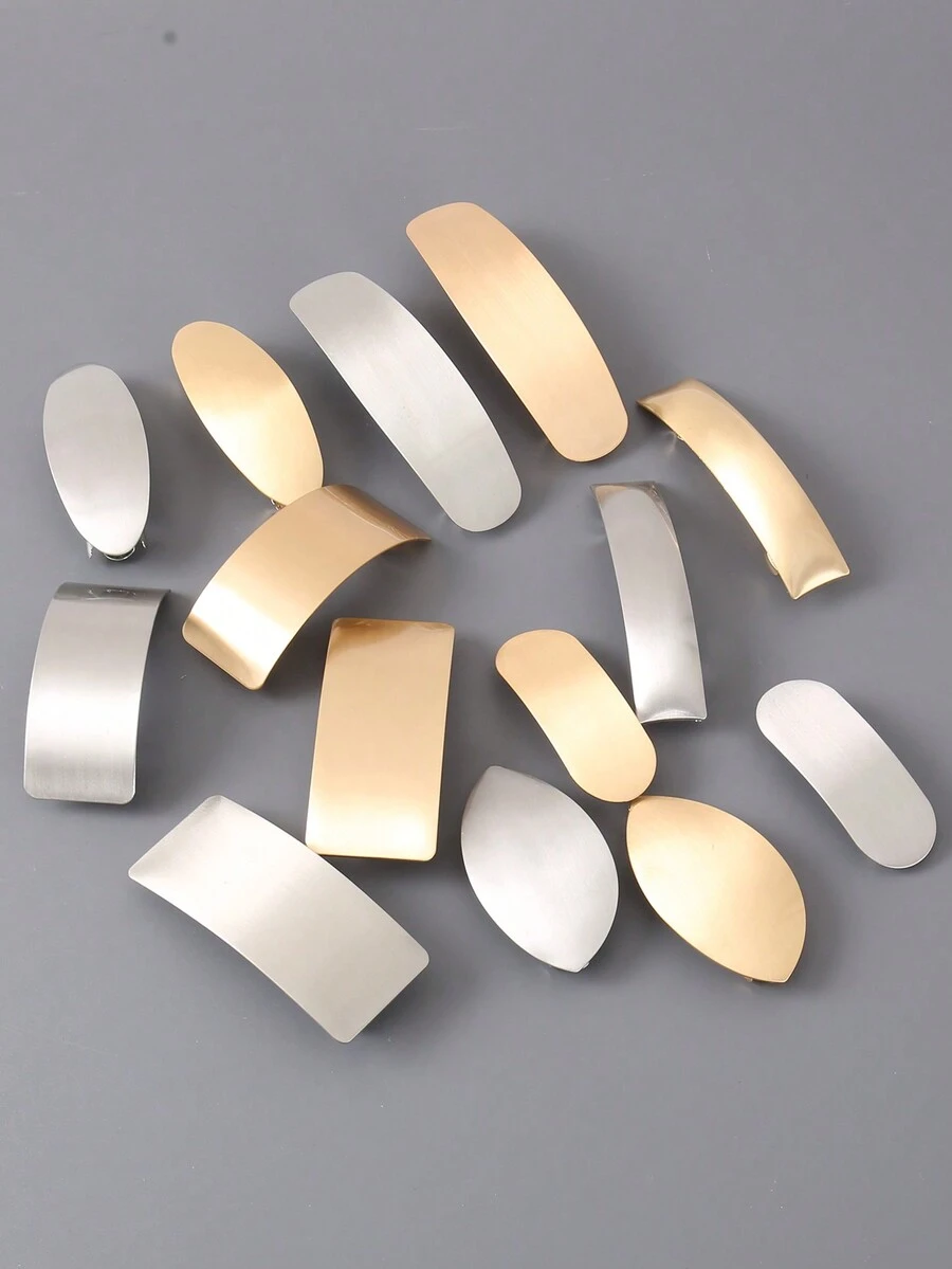 1 chiếc Kẹp tóc bằng kim loại hình chữ nhật, hình bầu dục & hình học có khóa lò xo và lớp sơn bóng sáng bóng thông thường - Nhiều màu - Xem 1