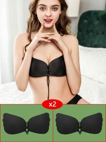 2 đôi Đen Hình cánh Dây rút Silicone Áo ngực vô hình Tấm lót Với Mạnh mẽ Push-Up & Chống trượt Chức năng , Hoàn hảo Đối với Tối Đầm - màu đen - Xem 8