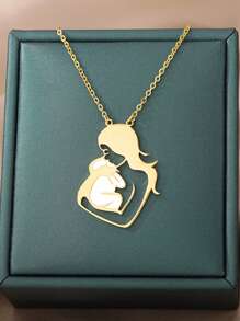 Vintage Baby Mother Mom Pendants Necklace Child Pregnant Heart Gold Color Stainless Steel Chain Gift For Women Jewelry