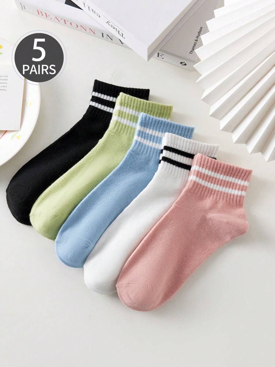 5pairs/Set Ladies' Breathable Mesh Thin Short Socks, Suitable For Daily Wear In Spring & Summer - Multicolor - View 1