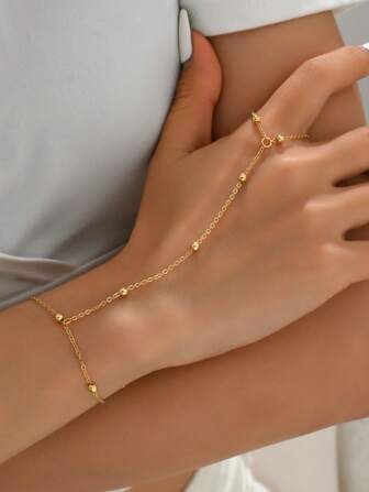 1 Pieza Pulsera De Cadena De Enlace De Cuentas Minimalista Tono Dorado Para El Dedo