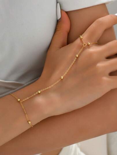 1 st. Minimalist Pärlor Länk Guld Tona Kedja Finger Armband