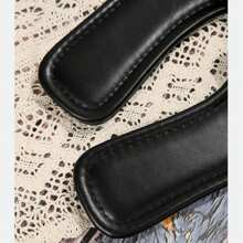 Women's Rhinestone Casual Fashion Slippers Square Open Toe Flat Bottom Sandals Summer Beach Slippers Indoor And Outdoor - 黑色 - 查看 6