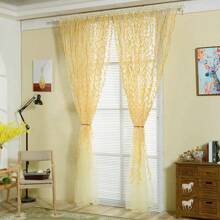 1PC/2pcs Willow Leaf Window Curtain Voile Tulle Room Salix Leaf Sheer Vine Curtain Voile Panel Drapes Curtain Purple Willow Leaf Curtain For Living Room, Bedroom, Balcony