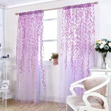 1PC/2pcs Willow Leaf Window Curtain Voile Tulle Room Salix Leaf Sheer Vine Curtain Voile Panel Drapes Curtain Purple Willow Leaf Curtain For Living Room, Bedroom, Balcony