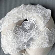 1碼白色花卉刺繡可溶性蕾絲邊裝飾蘿莉塔服飾,10cm寬 - 白色 - 查看 5