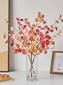 1 件人造植物桉树茎桉树叶喷雾仿桉树枝绿叶茎丝绸塑料植物花卉适用于花瓶家庭派对婚礼装饰、情人节、礼物 - 橘色 - 查看 6