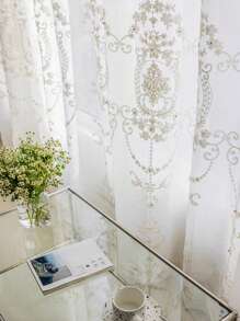 1pc High-End French Beaded Embroidery White Gauze Curtain