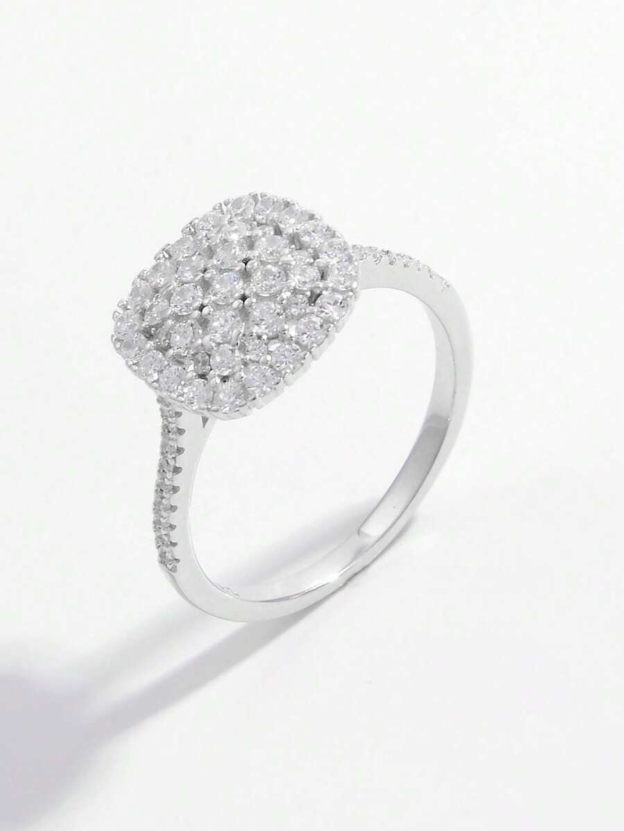 1只豪華優雅的925銀戒指,採用方形人工設計,是女性約會、派對和日常服裝的完美選擇,是表現魅力婚禮訂婚新娘珠寶的絕佳禮物 - 銀色 - 查看 1