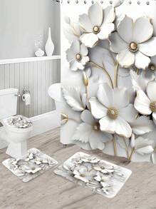 1/3/4pcs 3d Flower Series Digital Print Shower Curtain Or Floor Mat Home Bathroom Decor Bath Rug Floor Carpet Outdoor Rug Door Mat Fall Decor Bathroom Accessories Back To School Entryway Decor - non-monochrome - View 1