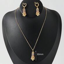 2入組/套三色珠串手工編織3d小向日葵塔形項鍊和耳環,適用於女性日常佩戴 - 太陽花 2件套 - 查看 7