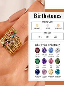 ORAZIO Birthstone Rings For Women Stainless Steel  Classic Design Gold Plated Band Wedding Party And Gifts Wholesale - Birthstone Rings - View 1