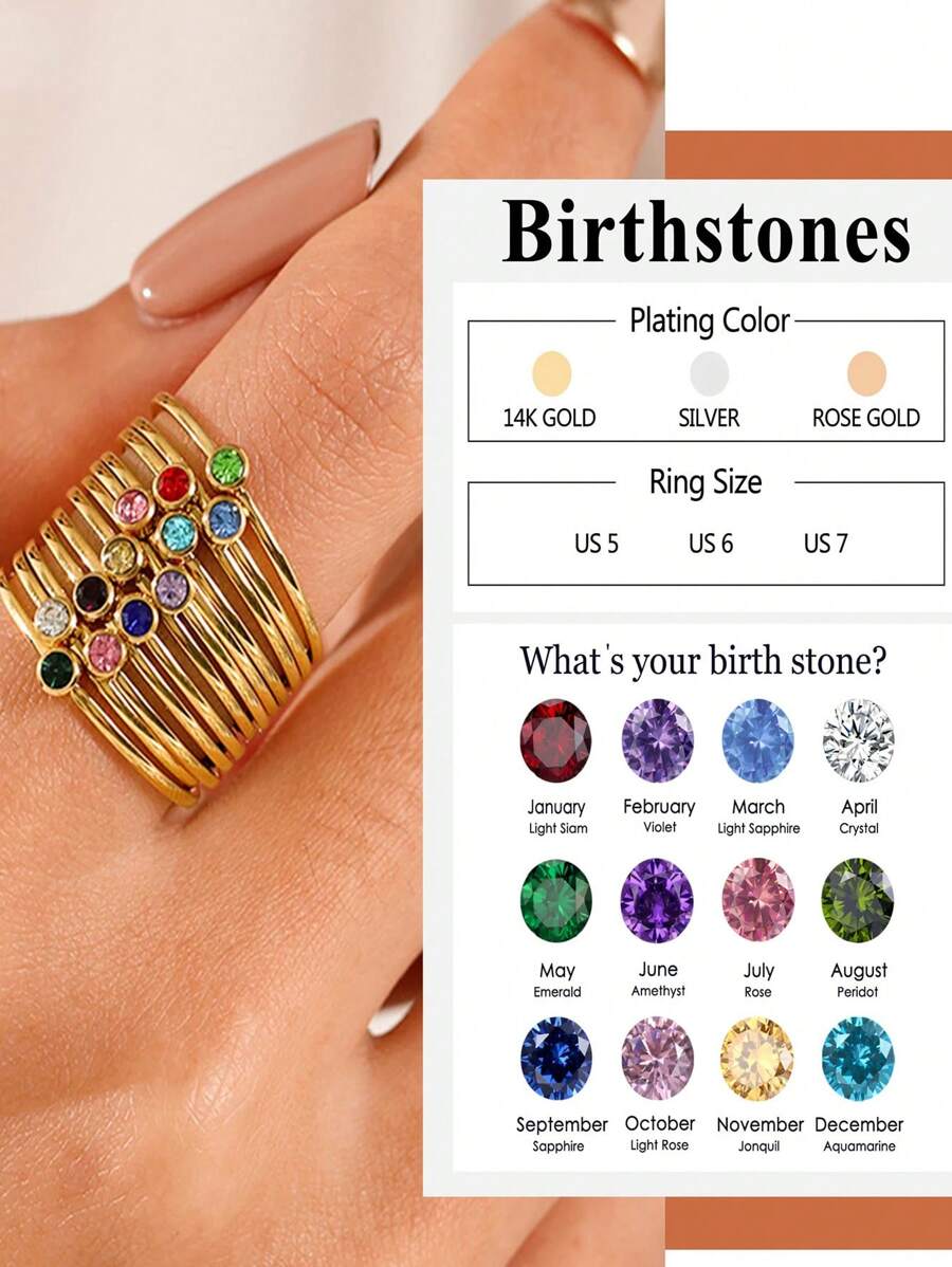 ORAZIO Birthstone Rings For Women Stainless Steel Classic Design Gold Plated Band Wedding Party And Gifts Wholesale - Birthstone Rings - View 1
