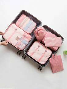 7入組旅行收納袋組合,包括衣物、行李箱、毛毯、鞋子、手提包、行李袋和收納盒 - 粉色 - 查看 2
