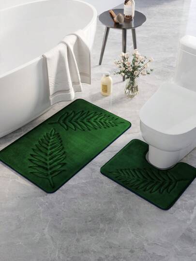 1pc Leaf Pattern Carpet, Simple Style Polyester Fiber Rectangle Memory Foam Absorbent Mat Suitable For Bathroom, Toilet, Living Room, Home Use