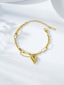 1入組INS風格韓版簡約鈦鋼心形鍊女士手鏈，心形吊墜 - 愛心手鍊 - 查看 2