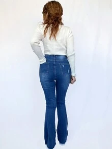 Pantalón de dama tiro alto y cintura alta controladora de abdomen - Azul lavado oscuro - Ver 2