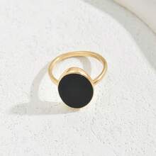 2 枚女士簡約風格金色黑石裝飾戒指 - A - 查看 2