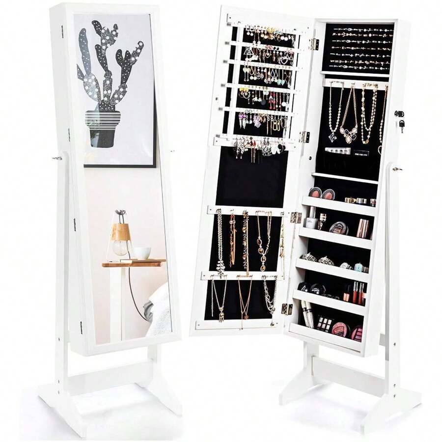 Jewelry Cabinet With Mirror, Jewelry Stand With Storage Space, Mirror Cabinet Jewelry Storage Lockable For Jewelry & Cosmetics