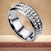 1枚歐美風格新款時尚小圓鑽滿鑽戒指有設計感奢華感滿天星情侶鑽戒女士節日佩戴禮物鈦鋼方晶鋯石戒指 - 銀色 - 查看 4