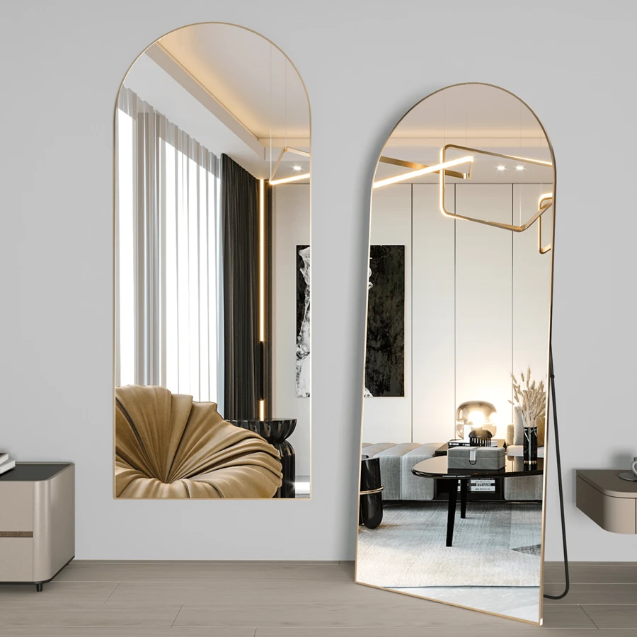 CASSILANDO Full Length Mirror 65"*24" Floor Mirror, Standing Mirror Smooth Arched Top Mirror, Large Arched Mirror, Bedroom Living Room Wall Mirror, Black,Gold - 金色 - 查看 1