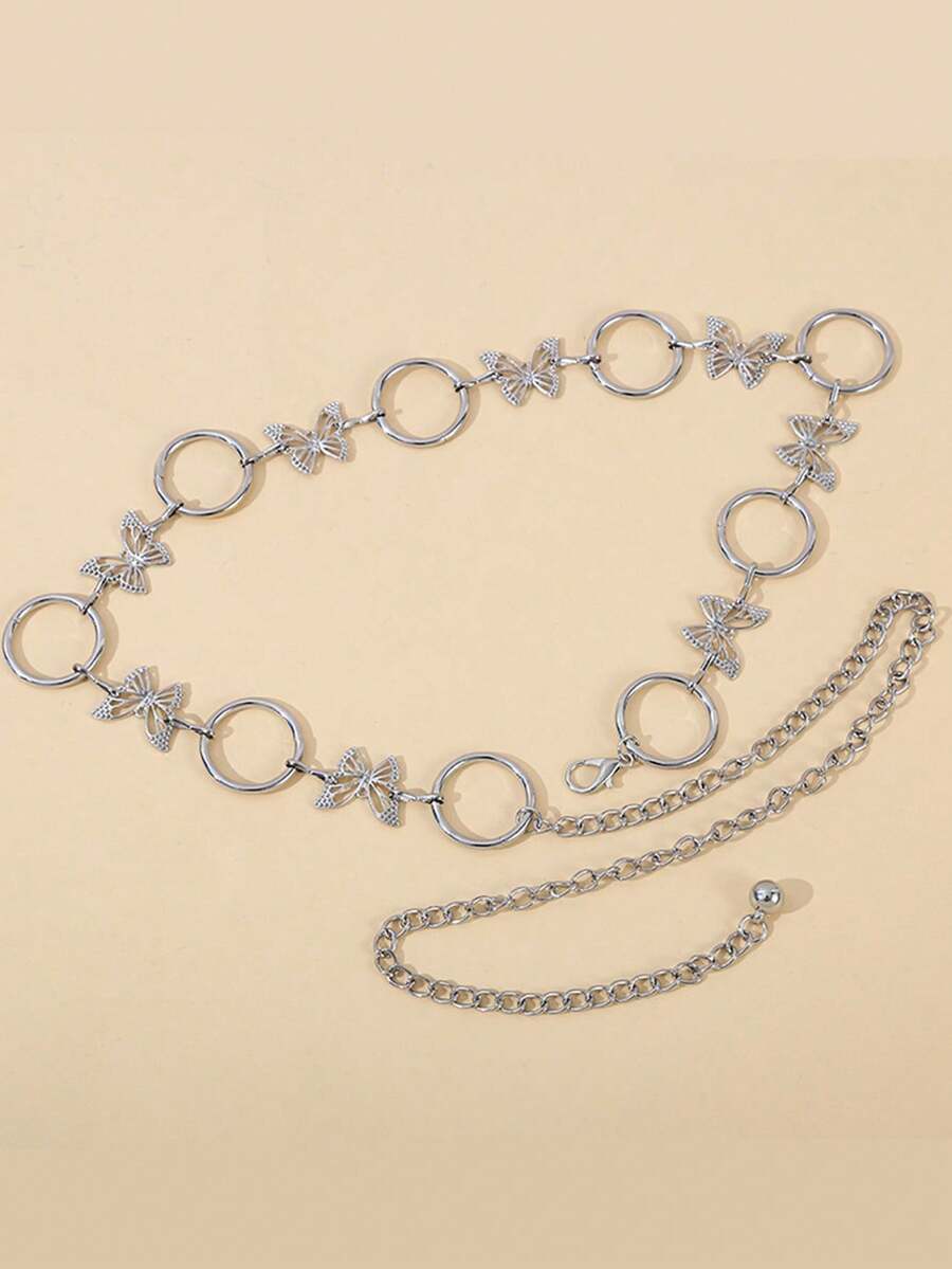 1 chiếc thắt lưng kim loại hình bướm rỗng màu bạc dành cho nữ, trang trí váy đầm eo thon, dây đai thắt lưng thời trang, thích hợp sử dụng hàng ngày - A - Xem 1