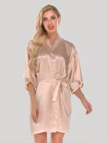 Sisbigdey 1 件新娘部落钻石印花缎面短袍，适合伴娘