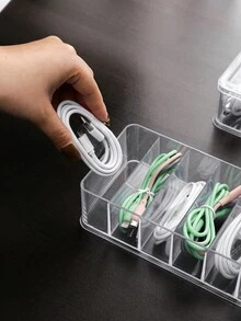 1pc Cable Management Box With Lid For Charger, Power Cord, Data Cable, Desktop Wire Organizer - 4 Compartment Storage Box - View 4
